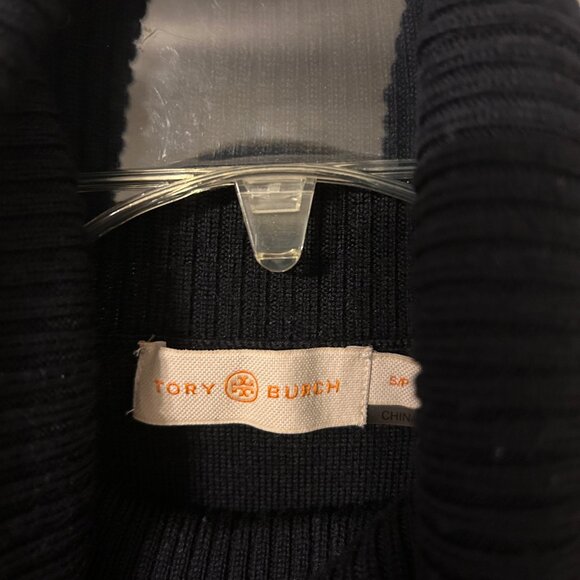 TORY BURCH Harley Sz XS S Navy Blue 100% Wool Turtleneck Long Sweater Coat Set - Picture 16 of 16